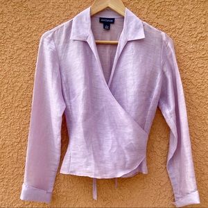 Ann Taylor Vintage Lavender Linen and Silk Wrap Blouse